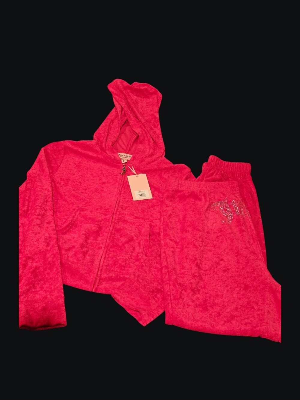 Juicy Couture 2 Piece Hooded Zip Jacket & Lounge Pants- Vixen Pink